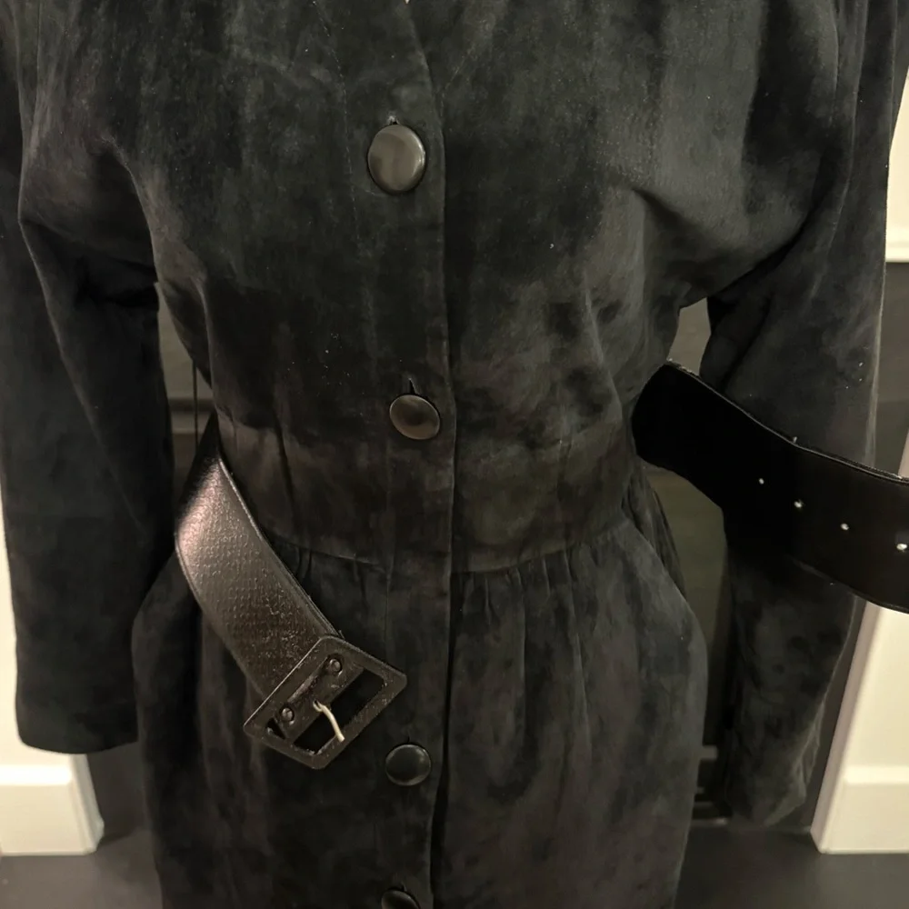 🖤 Vintage Carolyne Barton Black Suede Belted Shirt Dress – Size 4 - Picture 10 of 12
